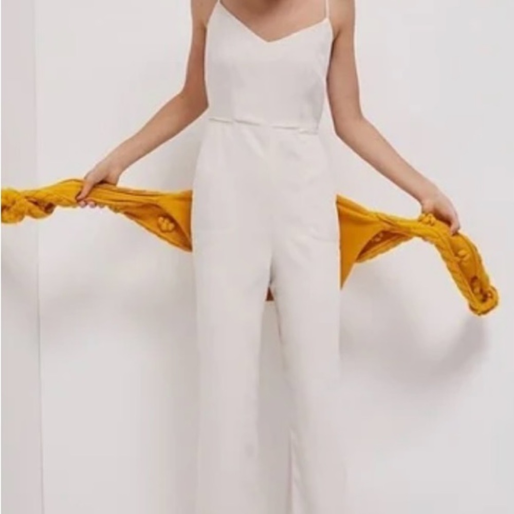 Maeve Anthropologie Magdalena Jumpsuit White Jumpsuit size 14 wedding